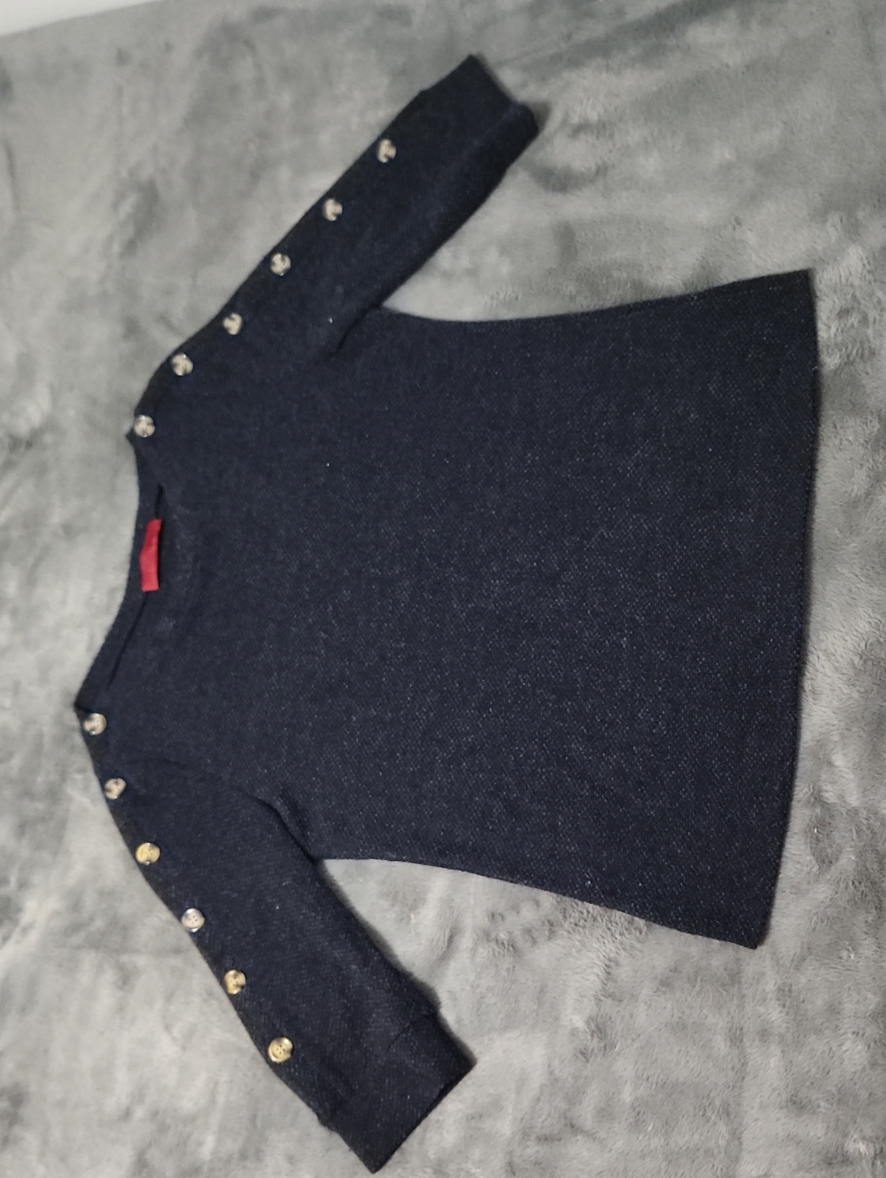 Women's Navy Crewneck Sweater with Gold Accent Buttons